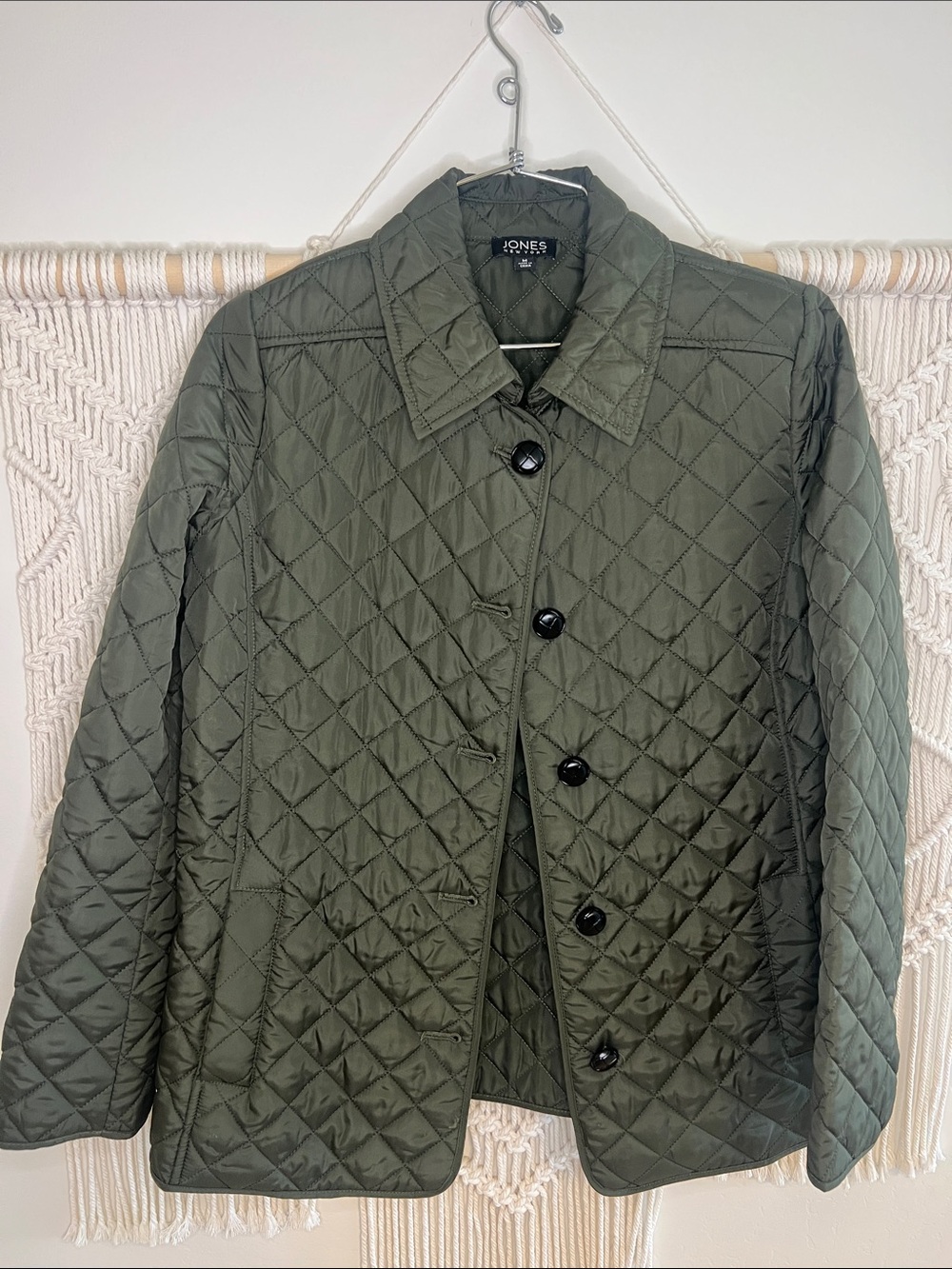 Jones New York Quilted Dark Olive Green Button Jacket